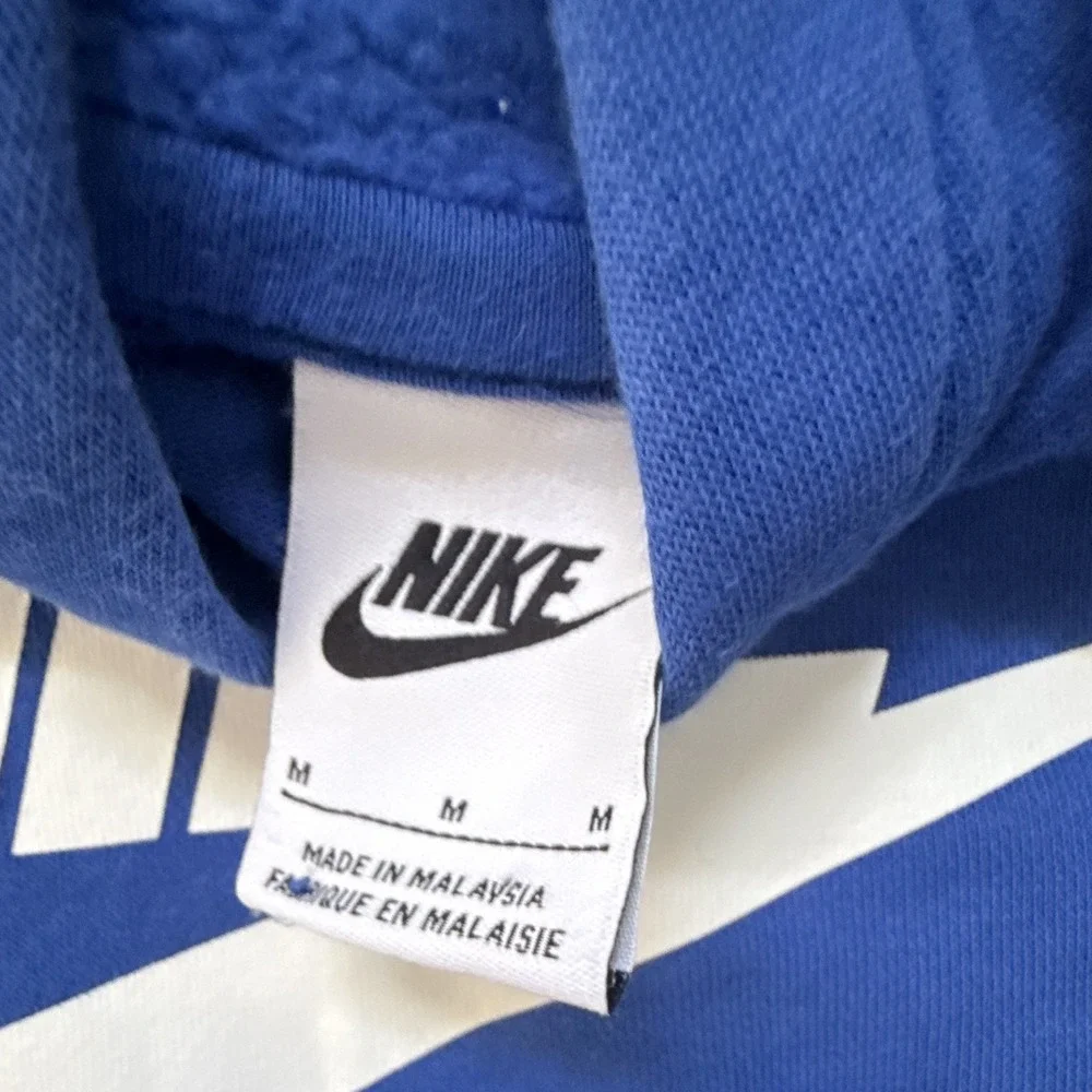 Nike Blue Pullover Hoodie Unisex Kids M White Logo Hooded Pockets